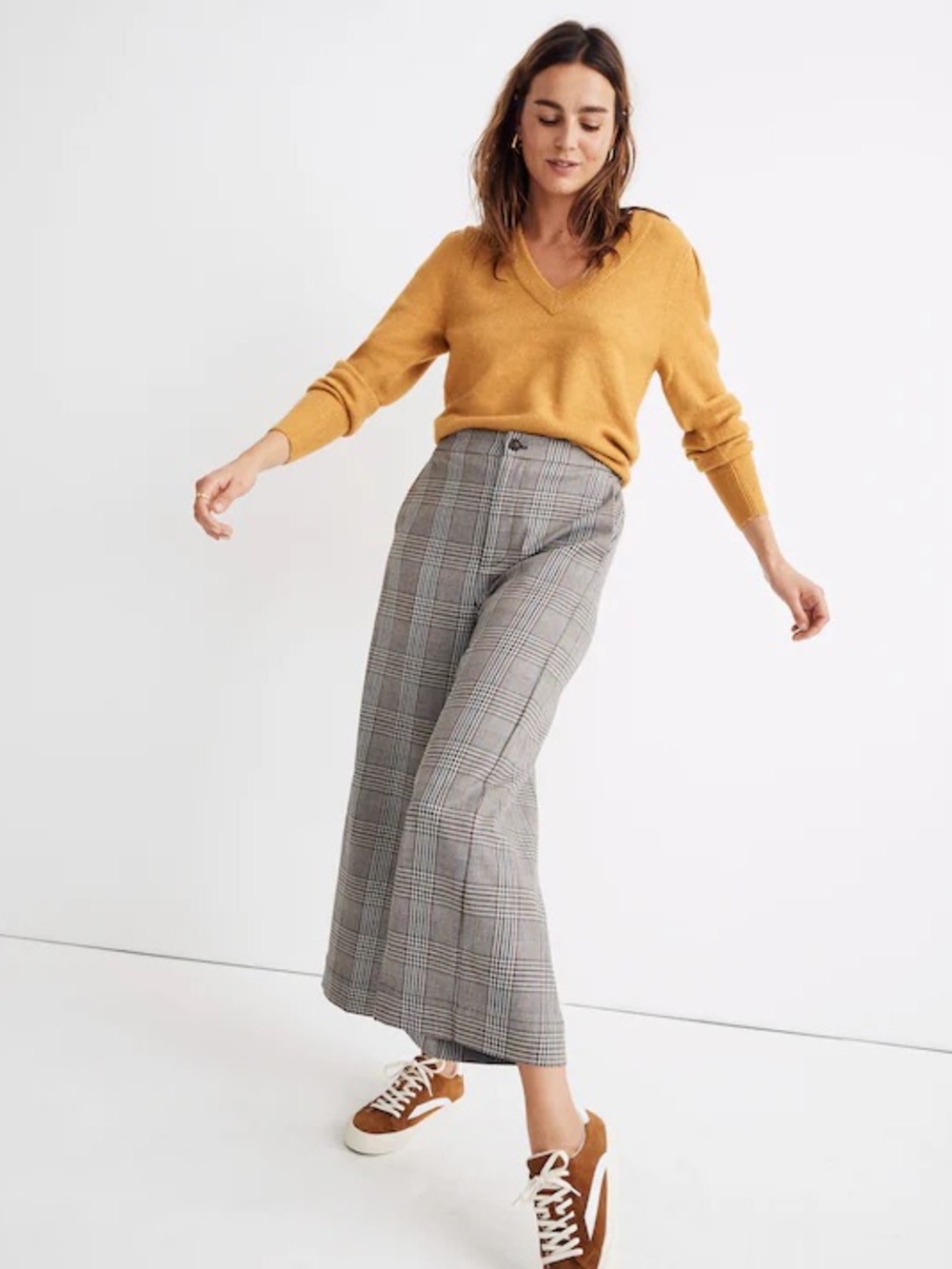 MADEWELL Huston Classic Plaid Wide-Leg Pant - Black & Brown Trousers Dress Pants - Picture 4 of 16